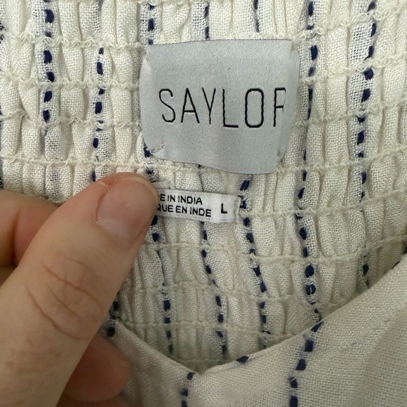 SAYLOR women’s large navy white tassel fringe maxi spaghetti strap maxi dress - Picture 3 of 9